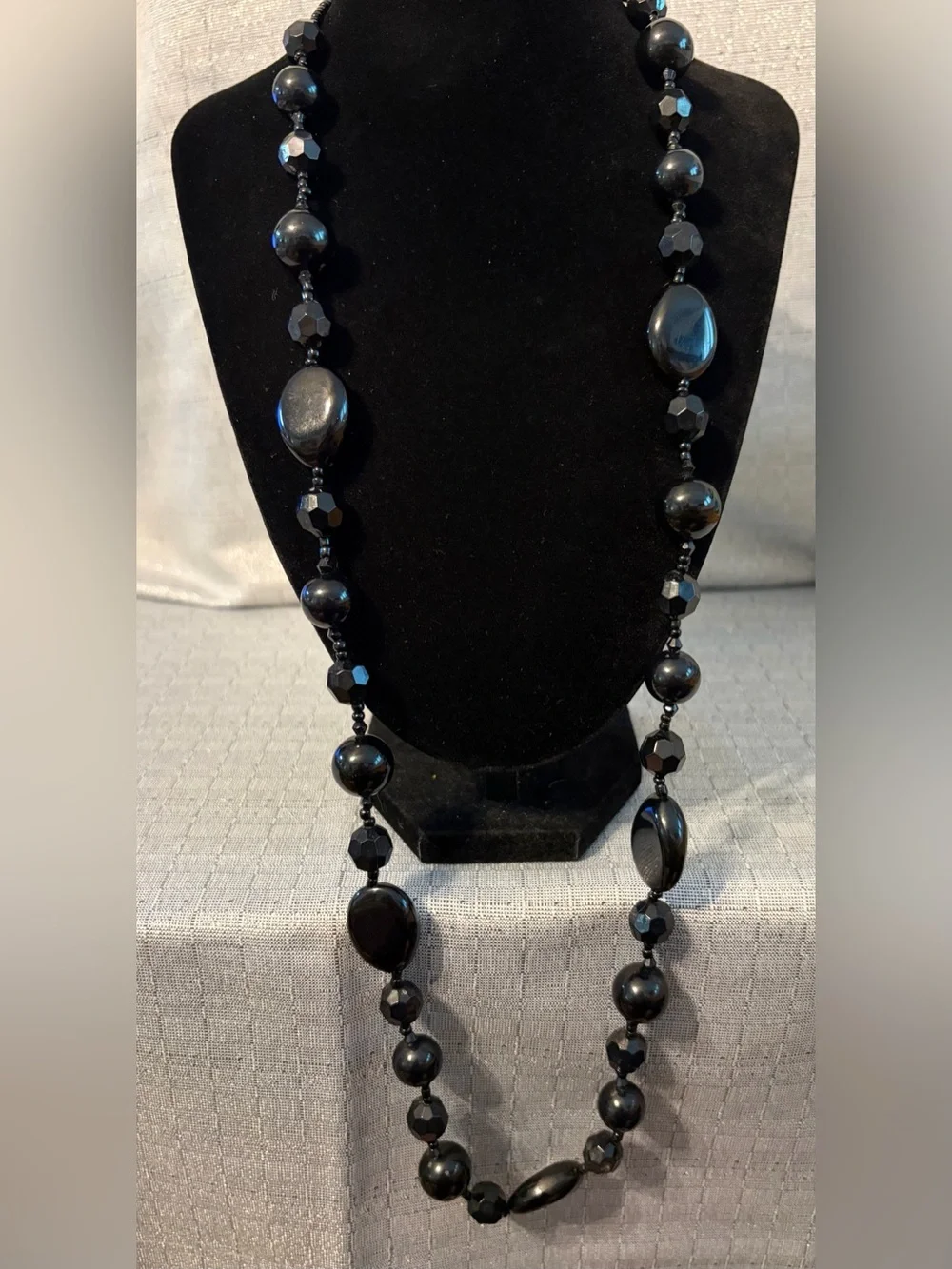 Elegant Black Beaded Long Necklace - Women Jewelry